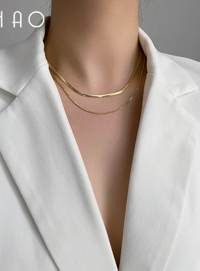 欧美双层金色百搭蛇骨链肯豆同款