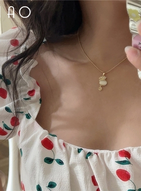 财源滚滚  新中式复古猫眼石玉葫芦镶钻耳饰 金币吊坠高级锁骨链