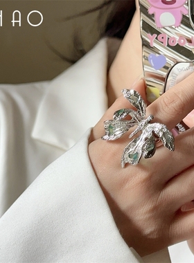 时髦精~欧美夸张复古液体褶皱蝴蝶食指指环 独特设计高级开口戒指