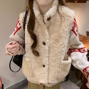 奶呼呼小立领毛毛外套可爱羊羔毛上衣背心马甲保暖百搭冬季新款女