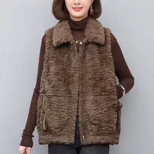 羊羔毛马甲女2023年新款时髦妈妈显瘦冬装宽松马夹皮毛一体外套潮
