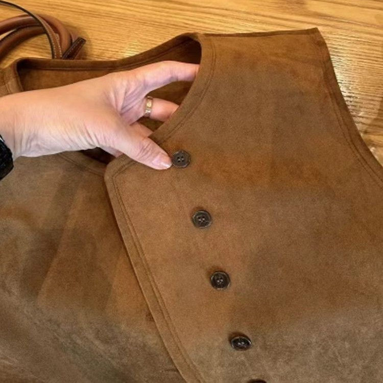 韩版复古麂皮绒马甲女2025秋季新款小个子气质百搭时尚坎肩外套潮