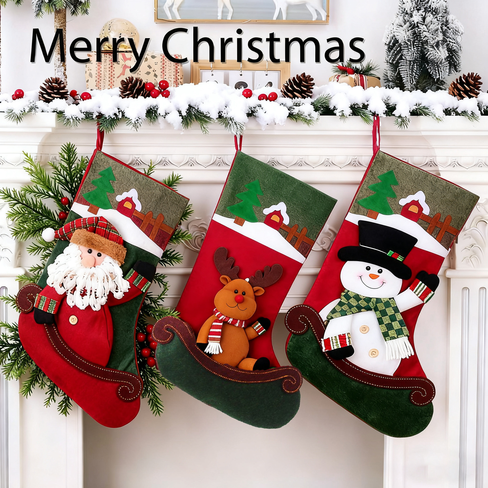 圣诞袜子礼物袋大号圣诞节装饰礼品袋儿童糖果袋老人雪人挂件道具