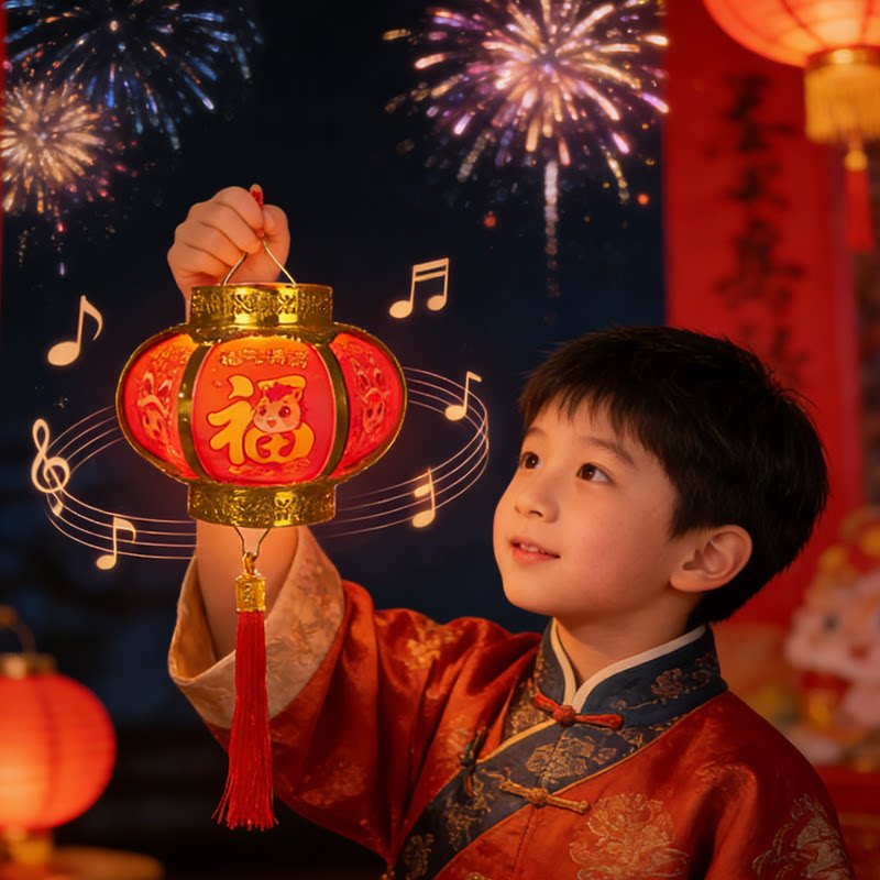 马年春节装饰品新年儿童手提灯笼发光玩具音乐宫灯元宵节演出道具
