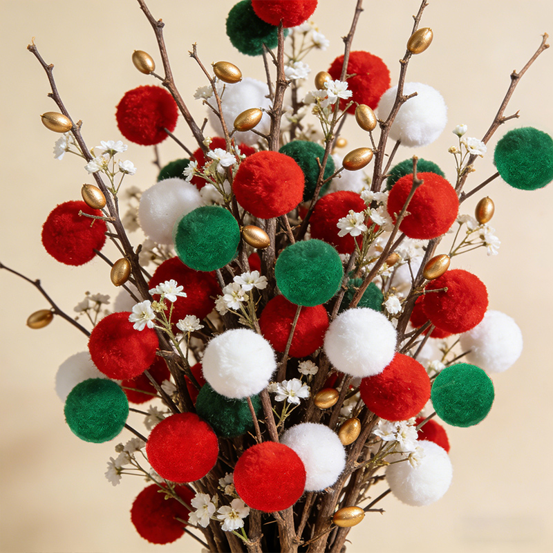 圣诞节装饰品毛球红绿白三色3cm4cm5cm装饰DIY手工家居节日毛绒球