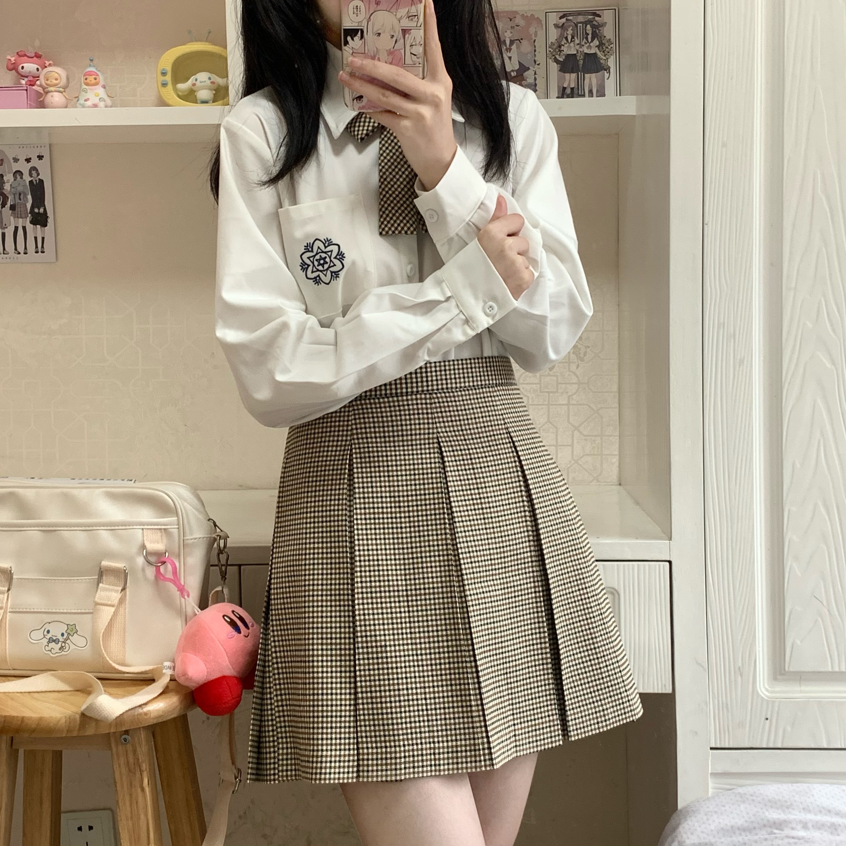 春神社jk小棕格千鸟格箱JK制服感