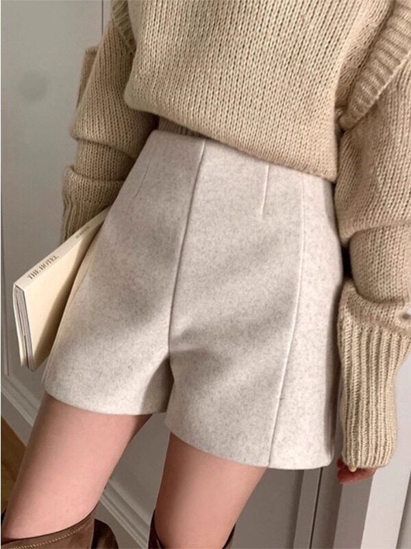 毛呢a字短裤女2025秋季新款外穿休闲裤配靴子靴裤高腰宽松阔腿裤,女装/女士精品,休闲裤,淘宝优惠券,粉丝福利购,淘宝优惠卷