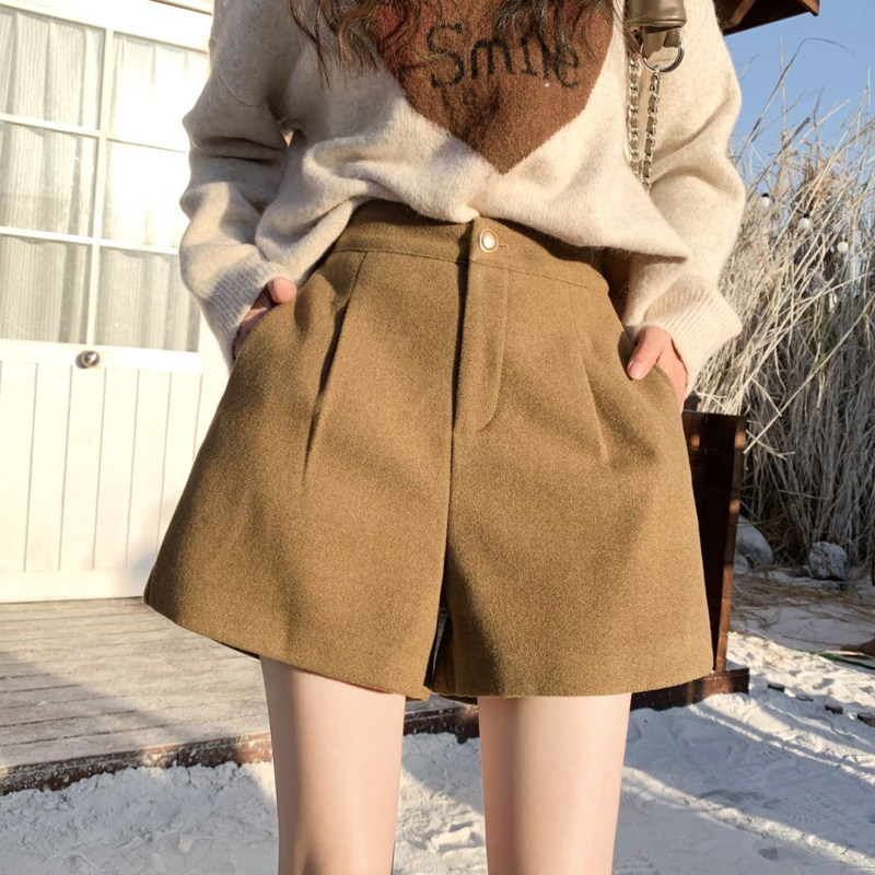 毛呢短裤女秋冬季外穿配靴子的小个子高腰宽裤休闲a字显瘦靴裤,女装/女士精品,休闲裤,淘宝优惠券,粉丝福利购,淘宝优惠卷