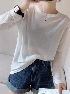 女夏季 宽松套头空调衫 白色冰丝防晒罩衫 新款 t恤 薄款 微透面膜长袖