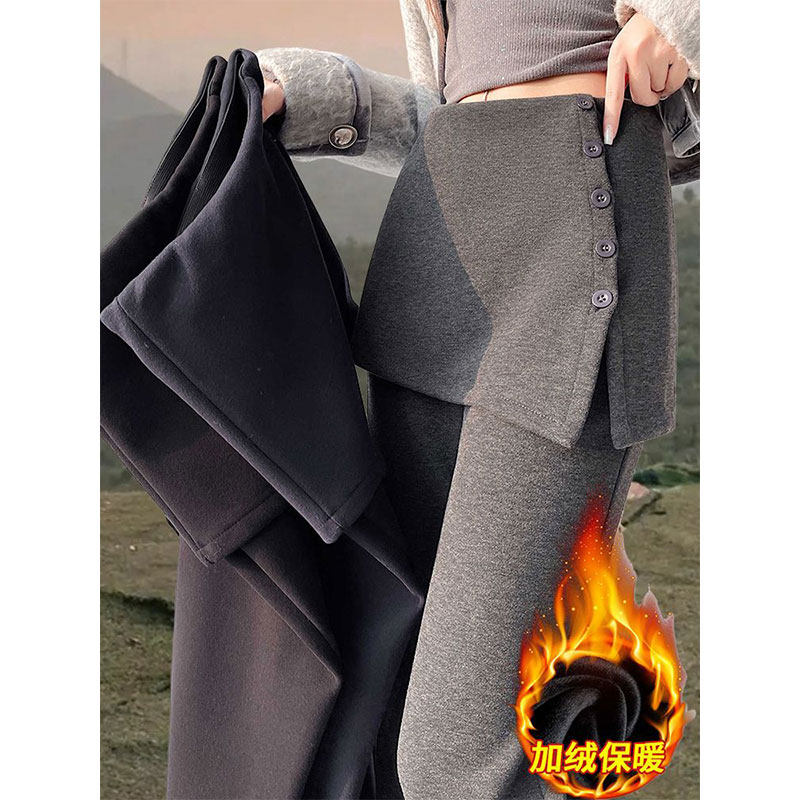 灰色加绒喇叭裤女秋冬新款假两件裤子高腰显瘦休闲屁帘微喇休闲裤,女装/女士精品,休闲裤,淘宝优惠券,粉丝福利购,淘宝优惠卷
