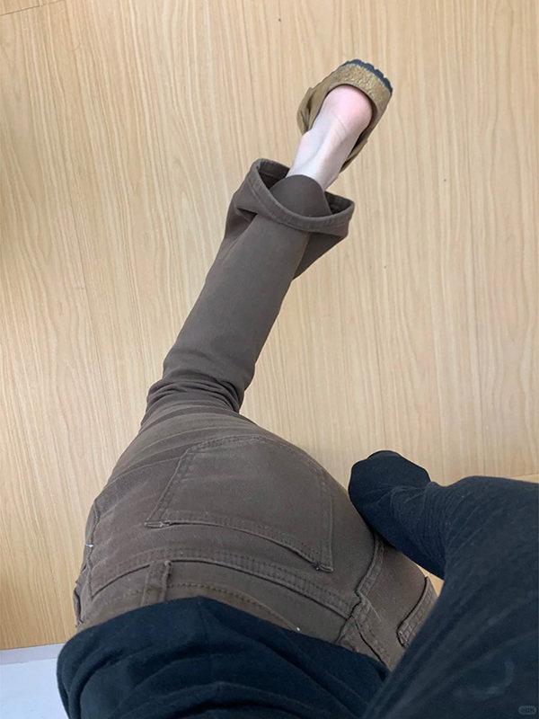 咖色微喇叭牛仔裤女2025秋季新款美拉德小个子高腰修身显瘦马蹄裤