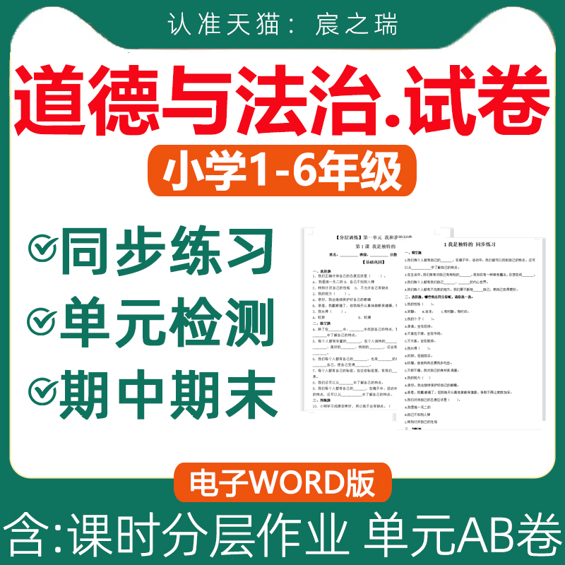 小学道德与法治试卷电子版同步练习题分层作业AB卷一二三四五六年级上册下册试题课时练单元检测期中期末测试知识点总结电子版资料