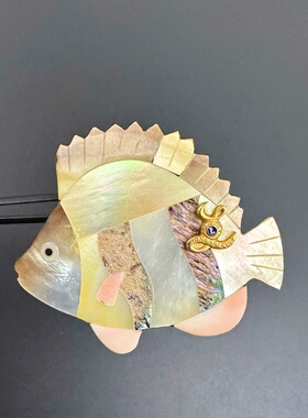 中古vintage复古宫廷风海鱼胸针 贝母拼接狮子会胸针
