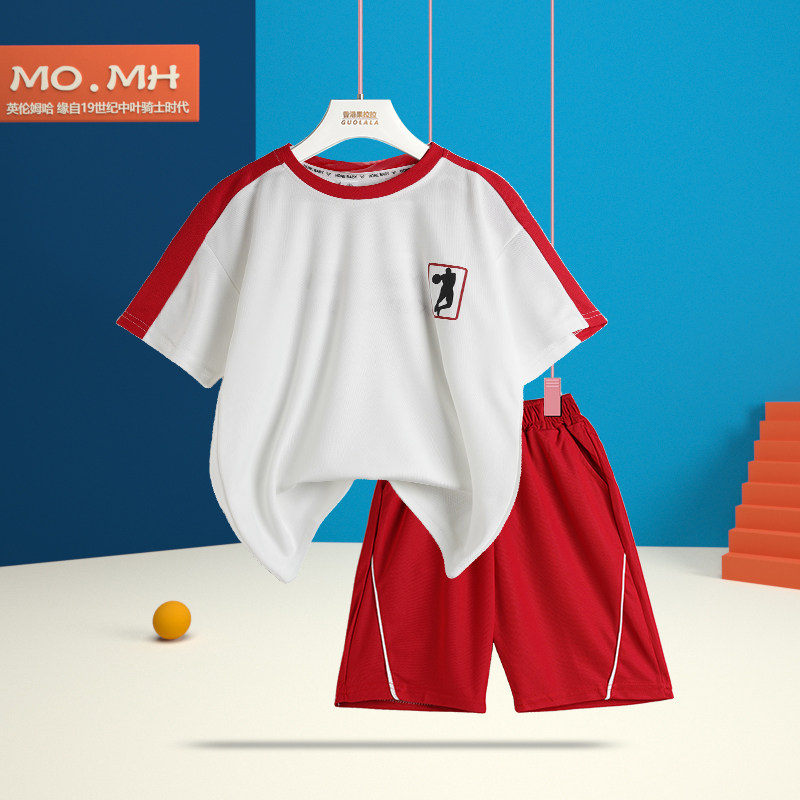 夏季新款男童运动休闲速干短袖短裤套装男孩中大童上衣裤子两件套