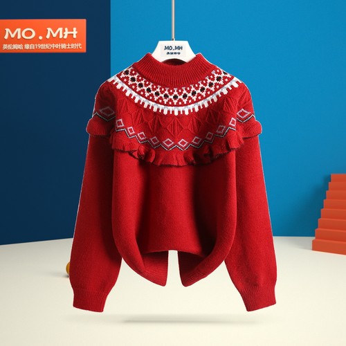 MOMH秋冬款女童新年毛衣针织衫