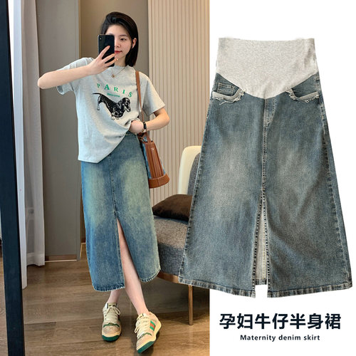 布衣妈咪复古蓝孕妇牛仔半身裙