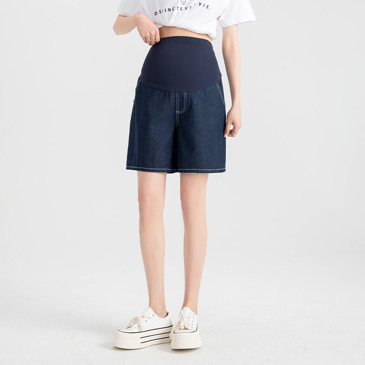 孕妇明线牛仔短裤夏季薄款宽松直筒裤外穿夏天休闲显瘦阔腿裤五分