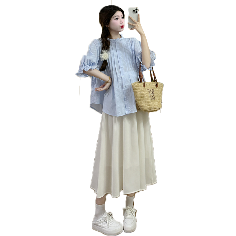 布衣妈咪孕妇套装褶皱衬衫半身裙