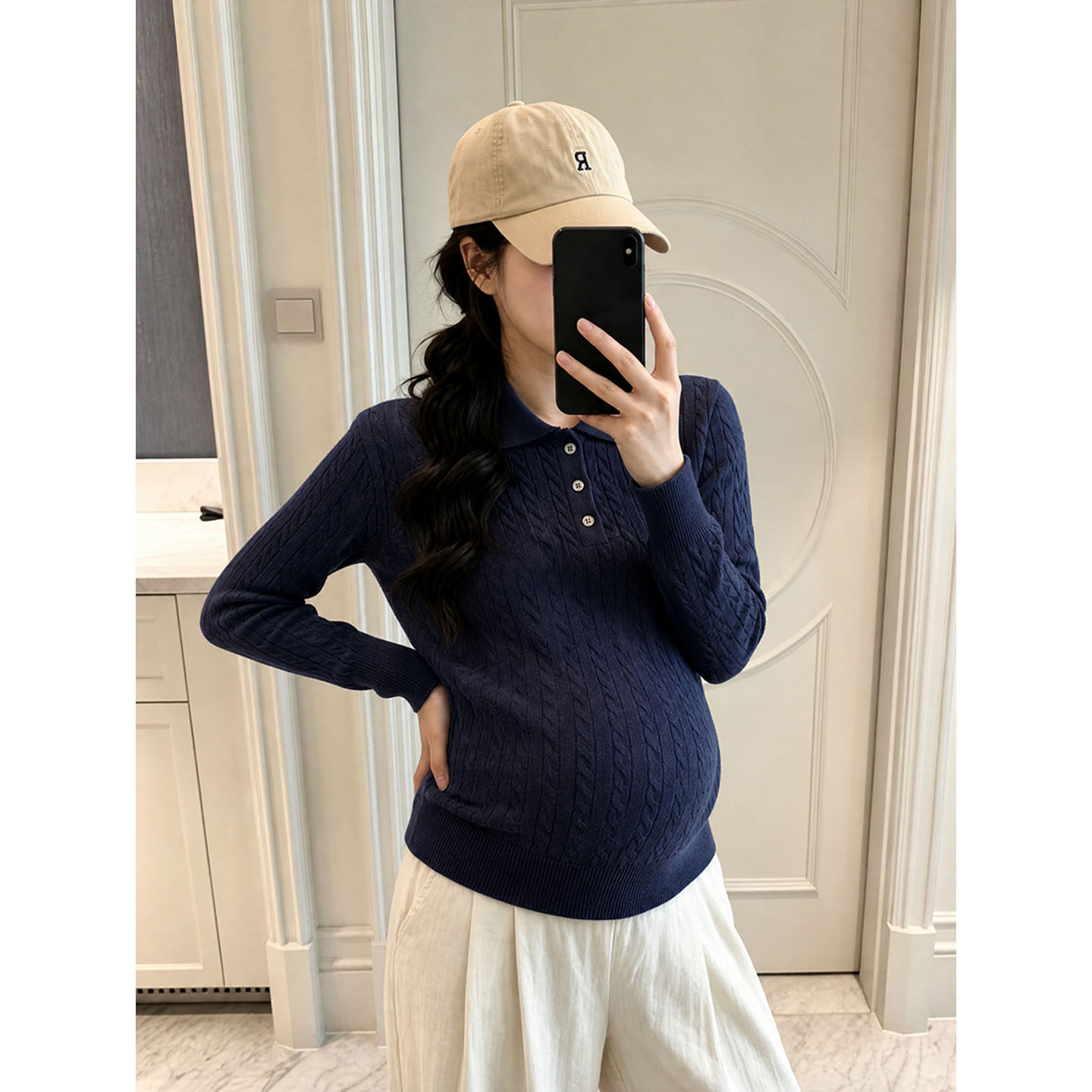 布衣妈咪孕妇麻花翻领打底衫毛衣