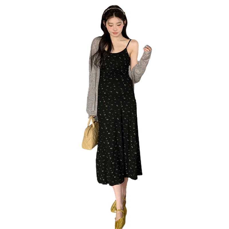 布衣妈咪孕妇碎花吊带连衣裙开衫
