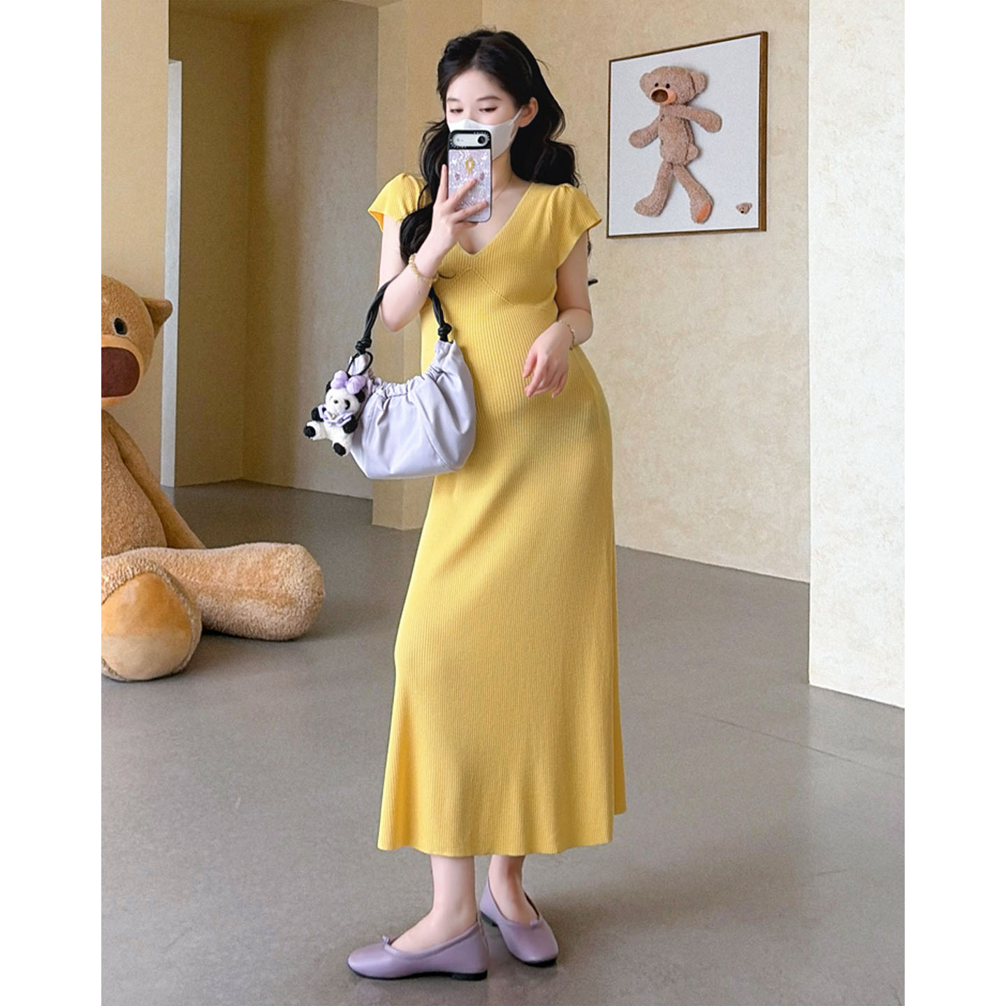 布衣妈咪孕妇V领连衣裙收腰显瘦