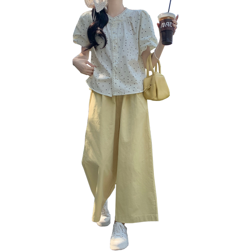 布衣妈咪孕妇套装波点上衣阔腿裤