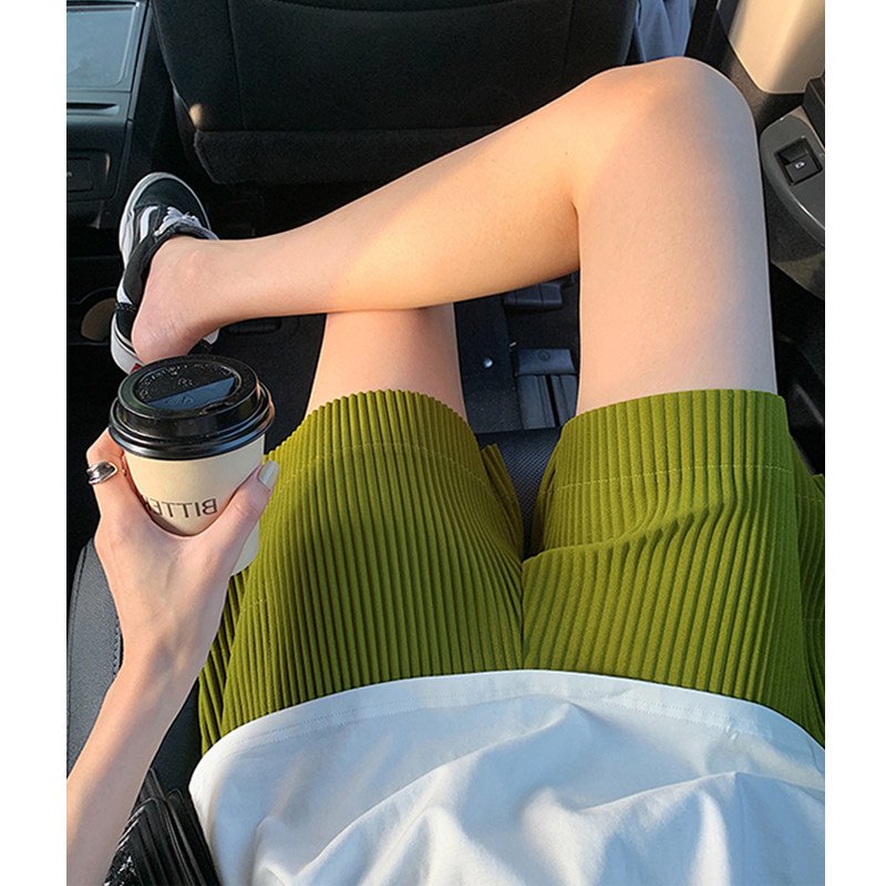 孕妇阔腿短裤子外穿夏季薄款绿色显瘦宽松直筒百搭托腹百褶五分裤