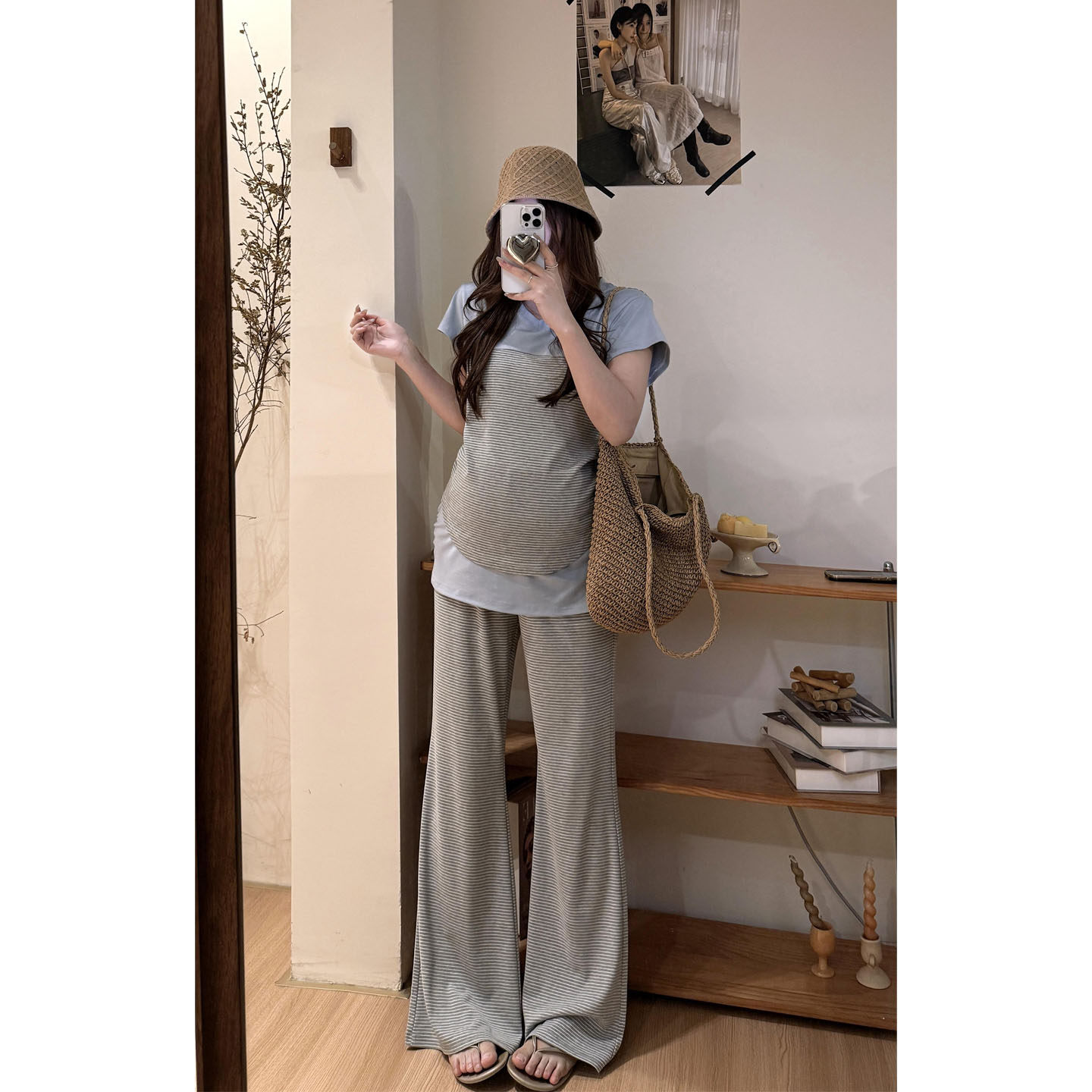 布衣妈咪孕妇条纹拼接上衣阔腿裤