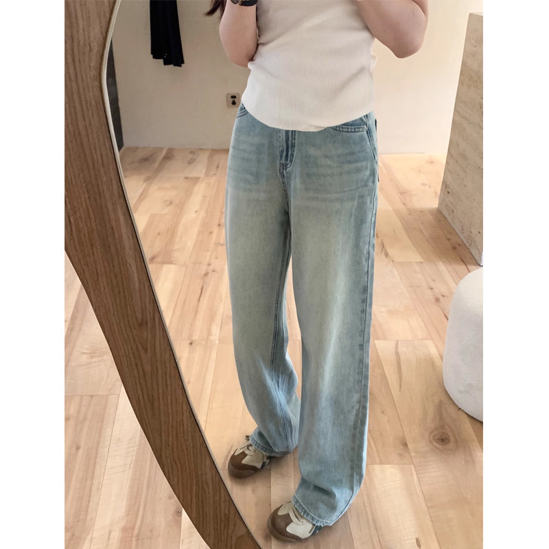 复古浅蓝色孕妇天丝牛仔裤子夏季薄款外穿托腹垂感宽松休闲直筒裤