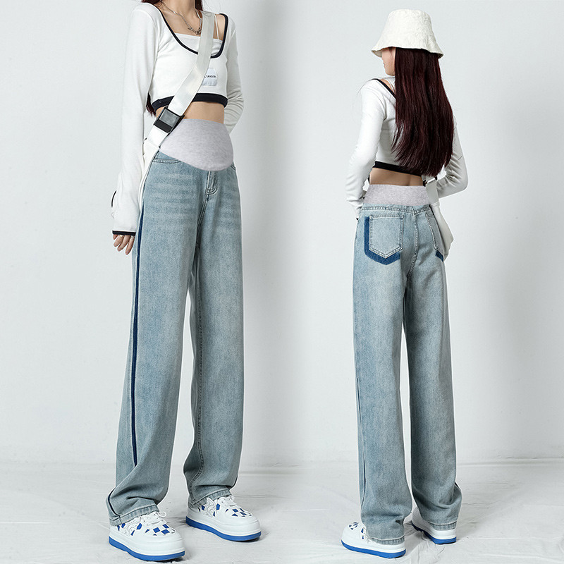 孕妇牛仔裤子夏季薄款外穿蓝色春夏装宽松显瘦直筒阔腿拖地裤长裤