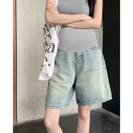 孕妇阔腿牛仔裤五分夏季薄款外穿2025新款宽松显瘦托腹直筒短裤子