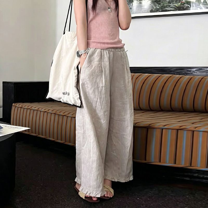 布衣妈咪无托腹孕妇棉麻阔腿裤