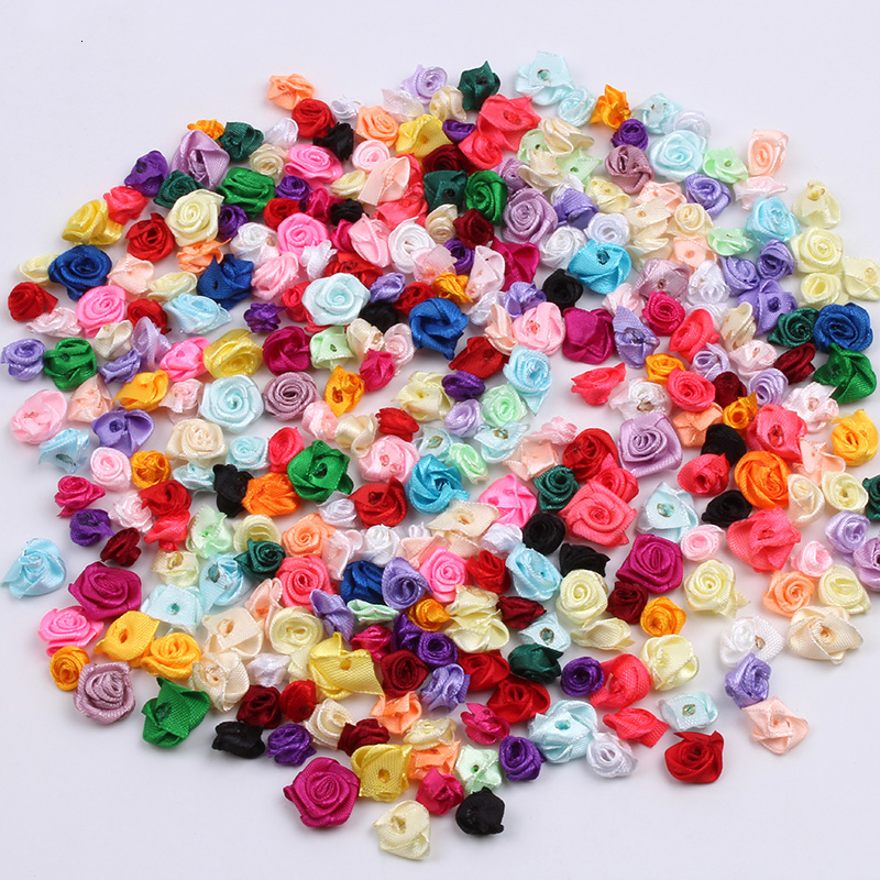 DIY1.5cm手工涤纶缎带玫瑰花 装饰花 发箍发夹材料礼品盒装饰配件