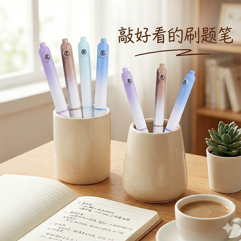 财务专用0.38ST尖蓝笔 高颜值速干按动中性笔 顺滑学生刷题标注用