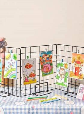铁艺网格桌面幼儿园美工区作品展示架摆摊置物架发夹收纳架照片墙