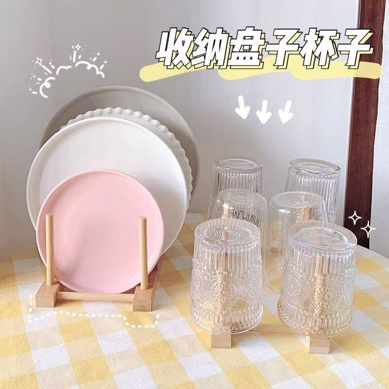 宠物餐盘收纳置物架飞碟碗碟子盘子陈列木头展示架子猫咪狗狗碗架