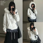 y2k轻亚毛领卫衣外套女秋冬连帽开衫 atrandom 重磅设计感上衣