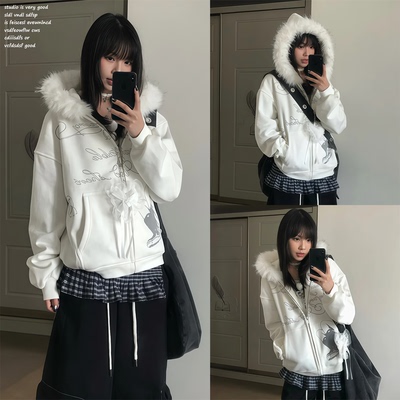 【atrandom~】y2k毛领卫衣外套女