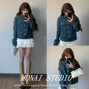 【Ranwear offical~】高级感气质小香风牛仔外套春季短款立领夹克