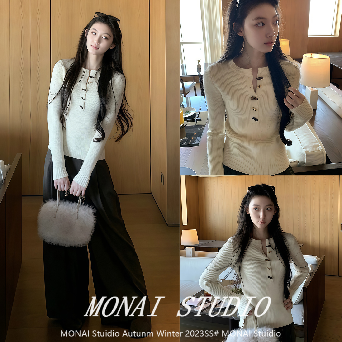 【红人馆】韩式亨利领长袖针织衫