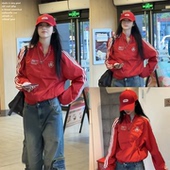 百搭上衣女 冲锋衣外套潮流夹克女秋季 iSaluteU 红色三条杠短款