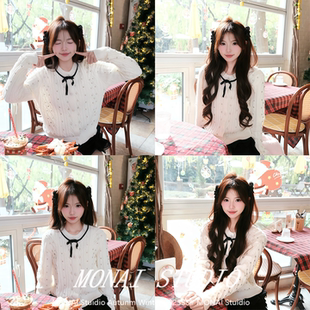 【PUFFFOREVER~】miu系小香风蝴蝶结麻花针织衫女设计感气质毛衣