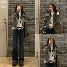 【solotario~】短款立领麂皮质感夹克女秋冬季收腰显瘦设计感外套