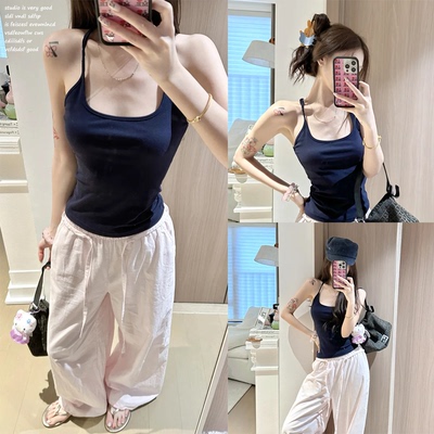 【sunoneone~】粉抽绳阔腿休闲裤