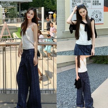 【cookadaily 人鱼家~】慵懒风格子宽松休闲裤女秋显瘦百搭阔腿裤