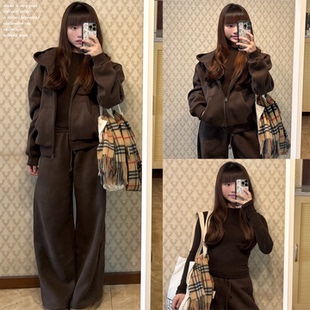 棕色宽松卫衣外套上衣女百搭低腰休闲裤 store 巴恩风套装 SKK