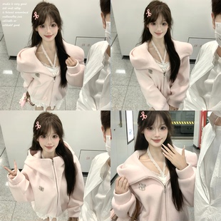 【QDQD~】巨好看的大翻领小香风甜美毛呢连帽夹棉外套女秋冬呢子