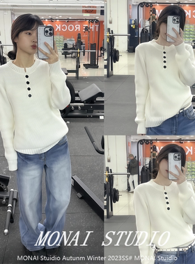 【HEYABC~】美式辣妹亨利领长袖针织衫百搭休闲显瘦秋冬毛衣打底