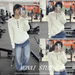 【HEYABC~】美式辣妹亨利领长袖针织衫百搭休闲显瘦秋冬毛衣打底