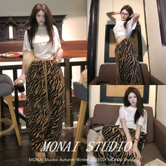 【0122stepll~】美式高街虎纹休闲裤女冬保暖宽松慵懒抽绳阔腿裤